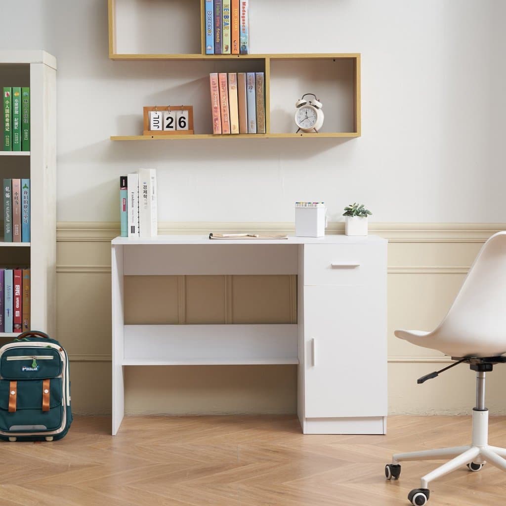 Malý psací stůl se zásuvkou, stůl do dětského pokoje, dřevěný, jednoduchý, bílý