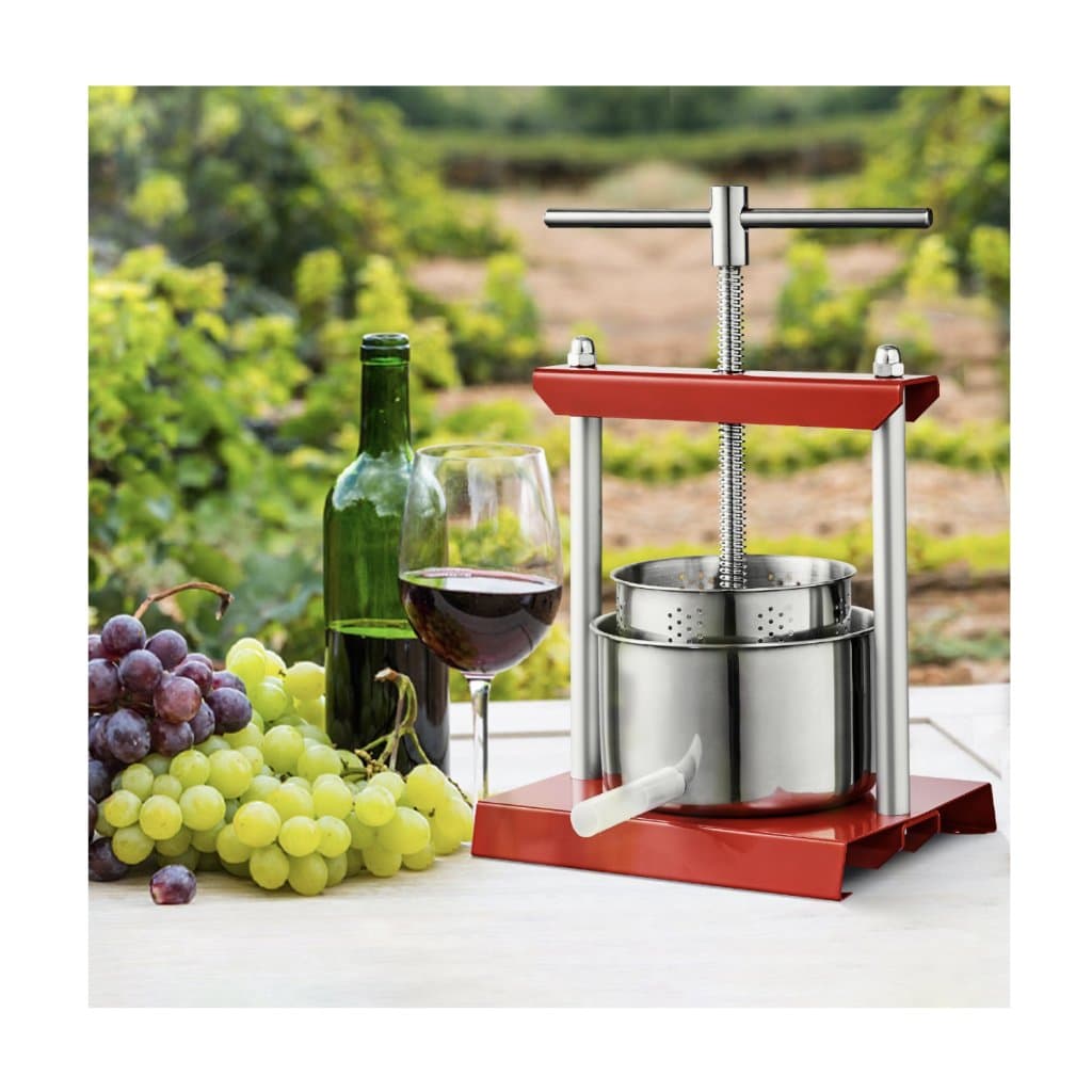 Lis na ovocné víno 0,8 gal/3 l, 2 nerezové sudy, ruční lis na šťávu – cider, jablka, hrozny, likéry, rostlinný med; lis na olivový olej s T-rukojetí pro venkovní použití, do kuchyně a domu