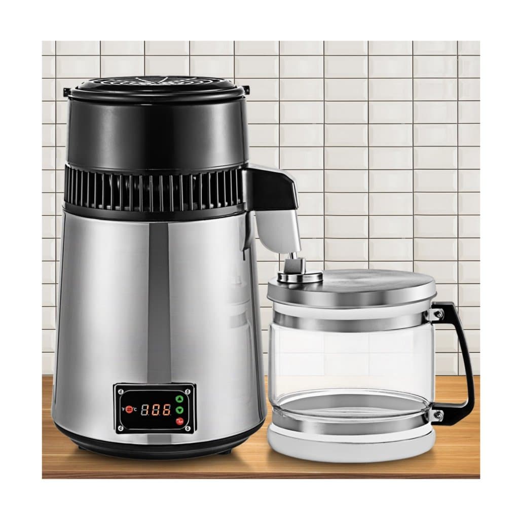 Stříbrný 750 W destilátor vody s nastavitelnou teplotou 4L, sada pro výrobu vína/piva, vnitřní nerezový destilátor s regulací teploty pro domácí kuchyň