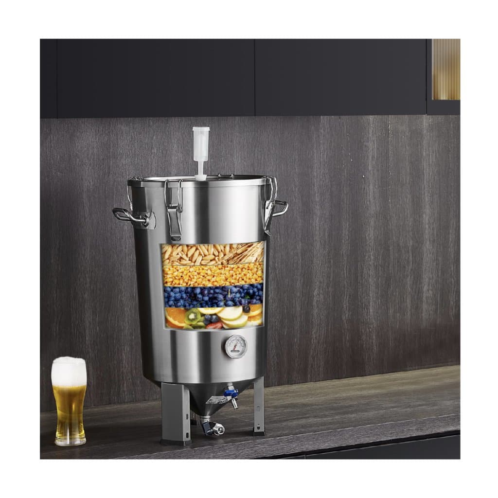 Nerezová konvice 304, 8 galonů fermentace/vaření, fermentační kbelík pro vaření piva, domácí potřeby pro vaření s podstavcem, konvice s víkem, rukojetí, ventilem, kohoutkem, teploměrem