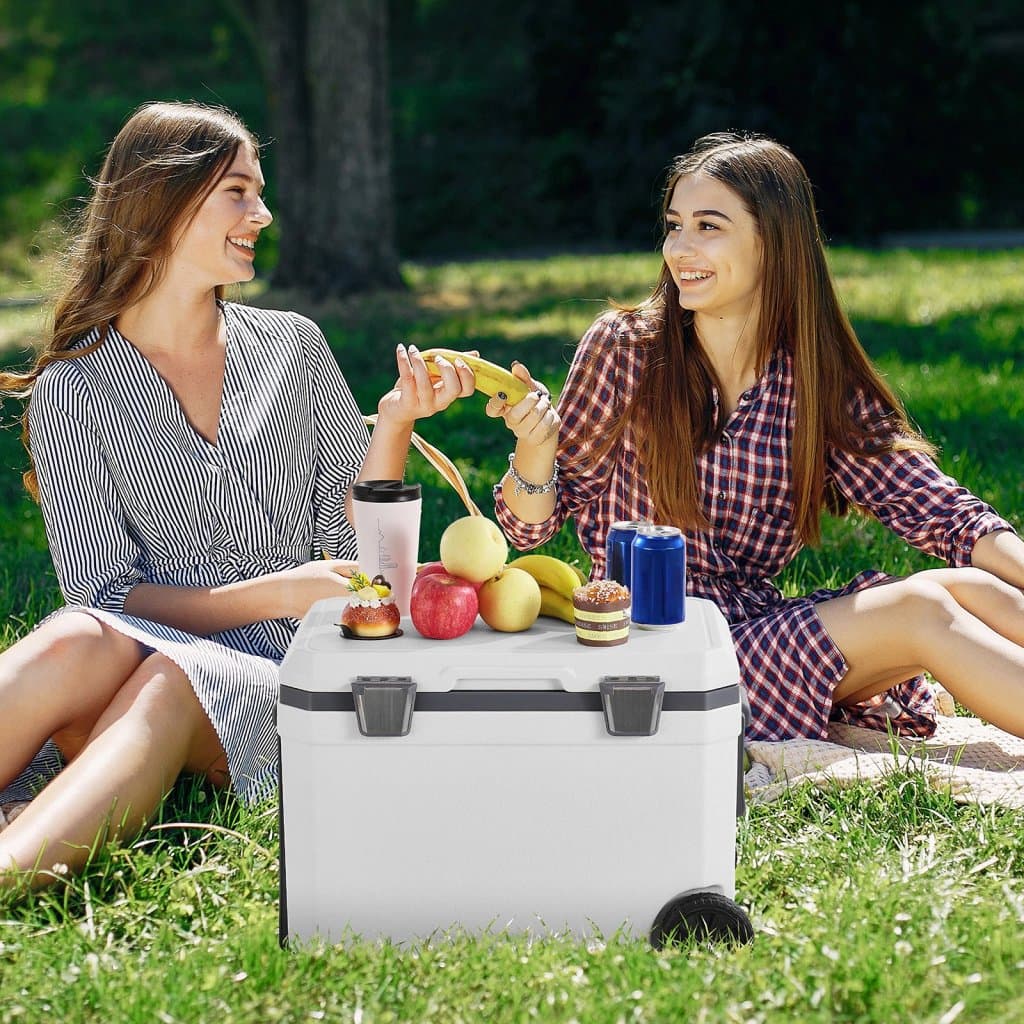 Přenosná chladnička na kolečkách 45 QT, kapacita 64 plechovek, s držákem na kelímek