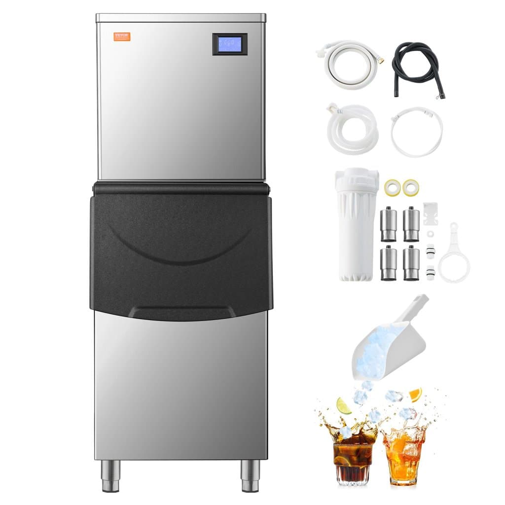 Komerční výrobník kostek ledu 450 lb/24 h a zásobník 250 lb s automatickým samočištěním