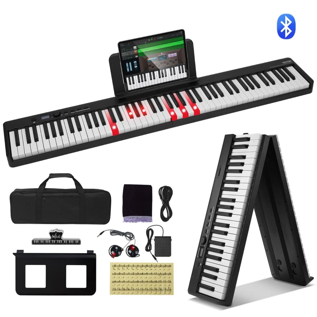 88-klávesová klávesnice přenosné skládací piano Bluetooth MIDI černé