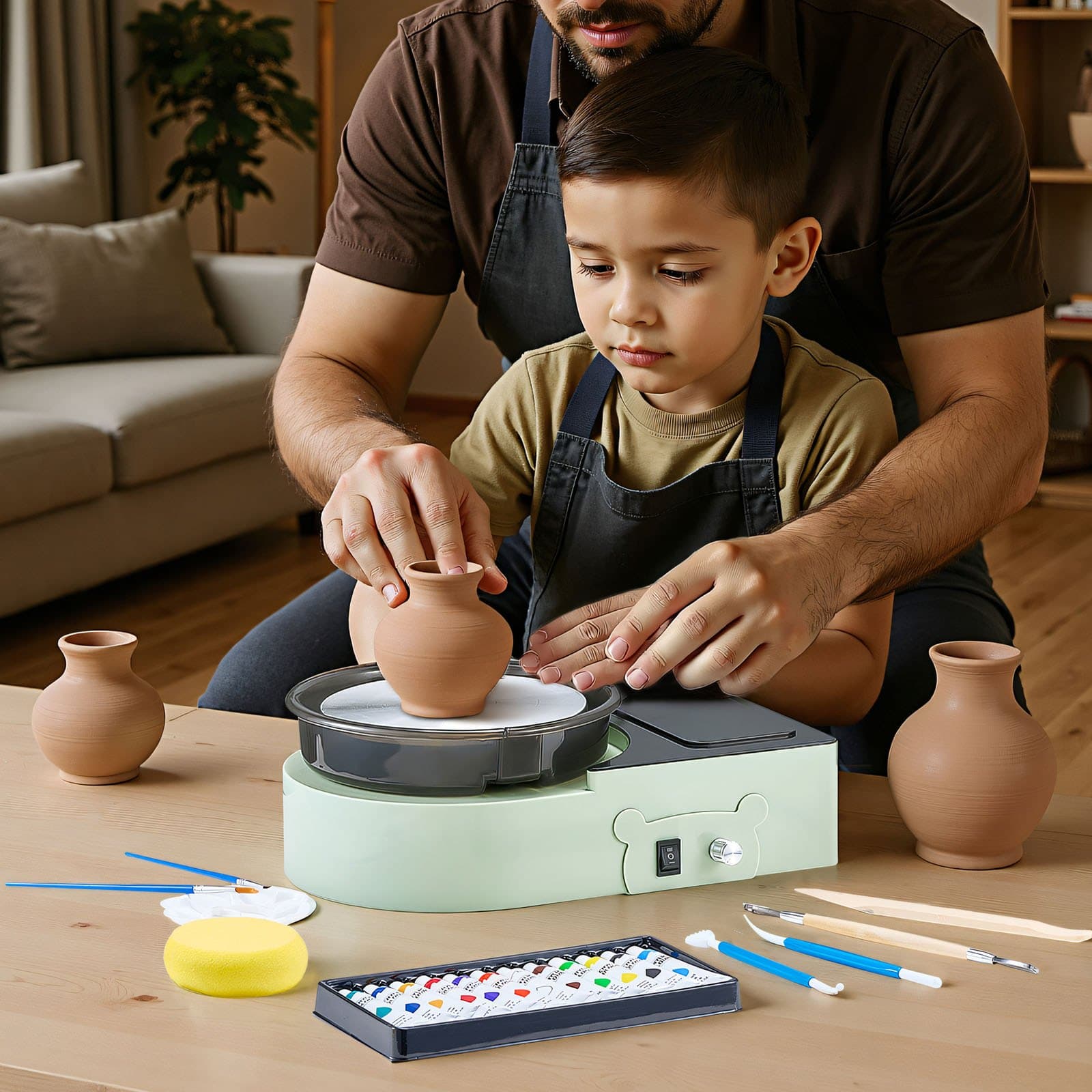 Miniaturní elektrické hrnčířské kolo na hlínu pro děti i dospělé 158 mm zelené