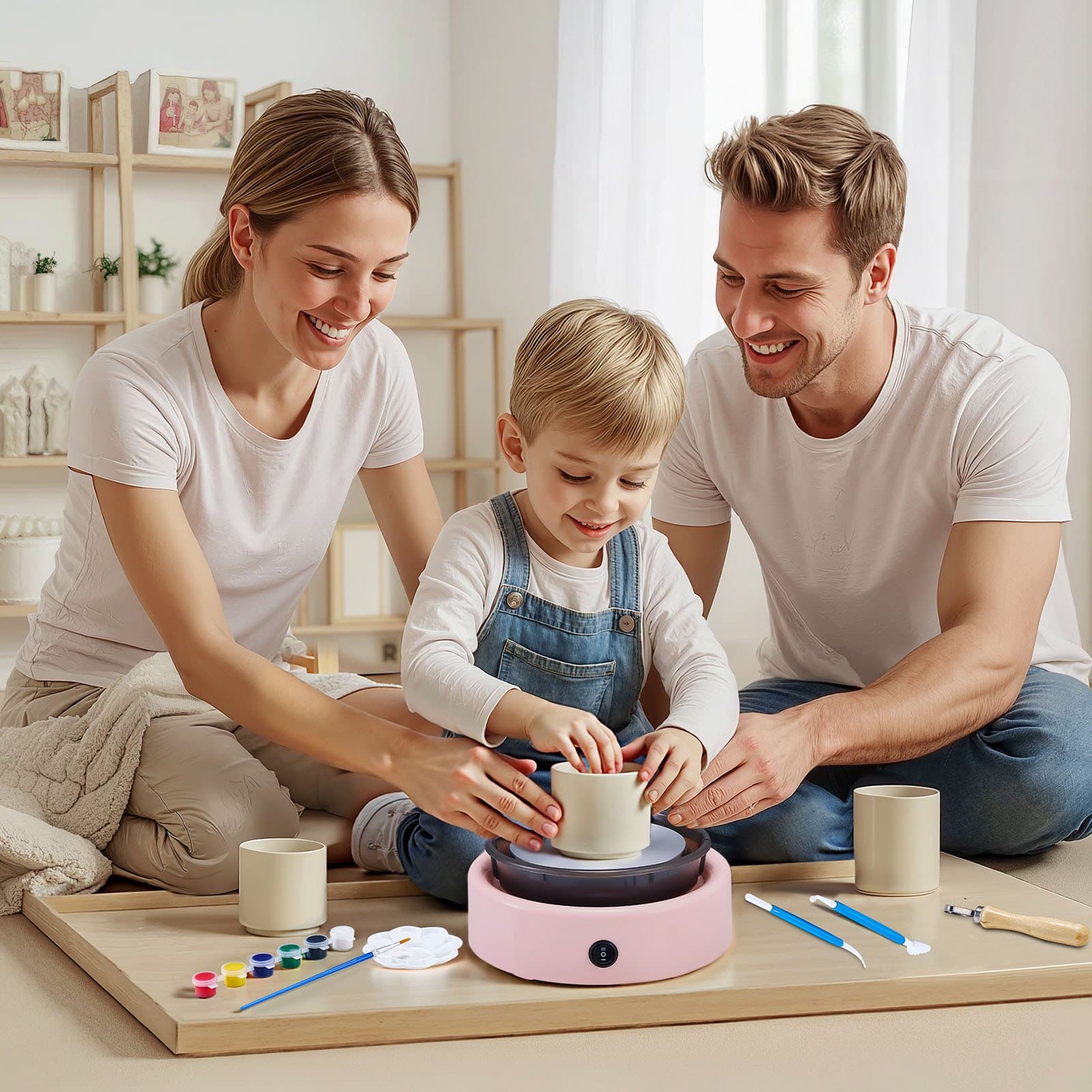 Mini elektrické hrnčířské kolo pro děti, 158 mm, otočné, růžové