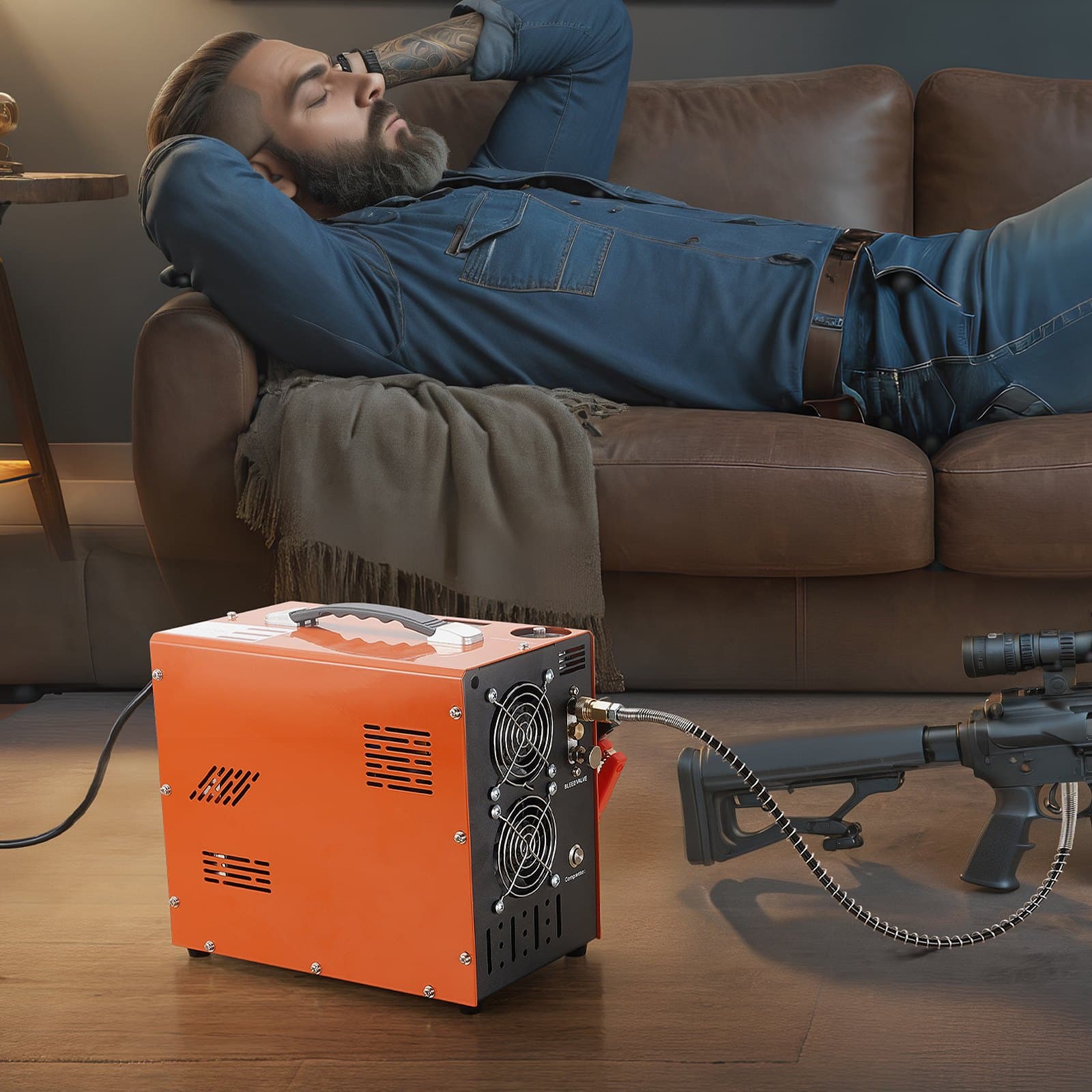 Kompresor vzduchu PCP, 4500 PSI/30 MPa, přenosný kompresor PCP s vestavěným měničem napětí, automatickým zastavením | DC12V/AC230V | bezolejové a bezvodné kompresorové čerpadlo