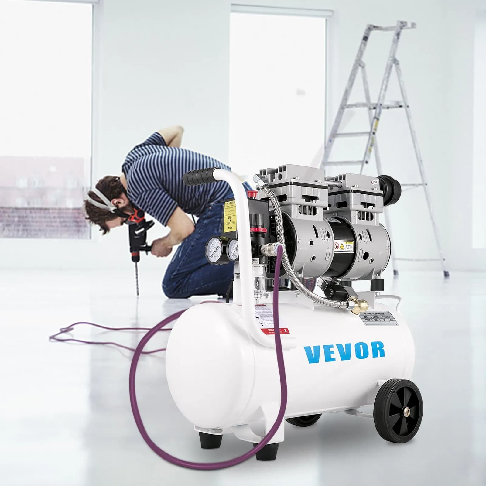Kompresor vzduchu 20,8 l, přenosný kompresor 1 HP, bezolejový kompresor s ocelovou nádrží 750 W, pancake kompresor 115 PSI, ultratichý kompresor pro domácí opravy, plnění pneumatik