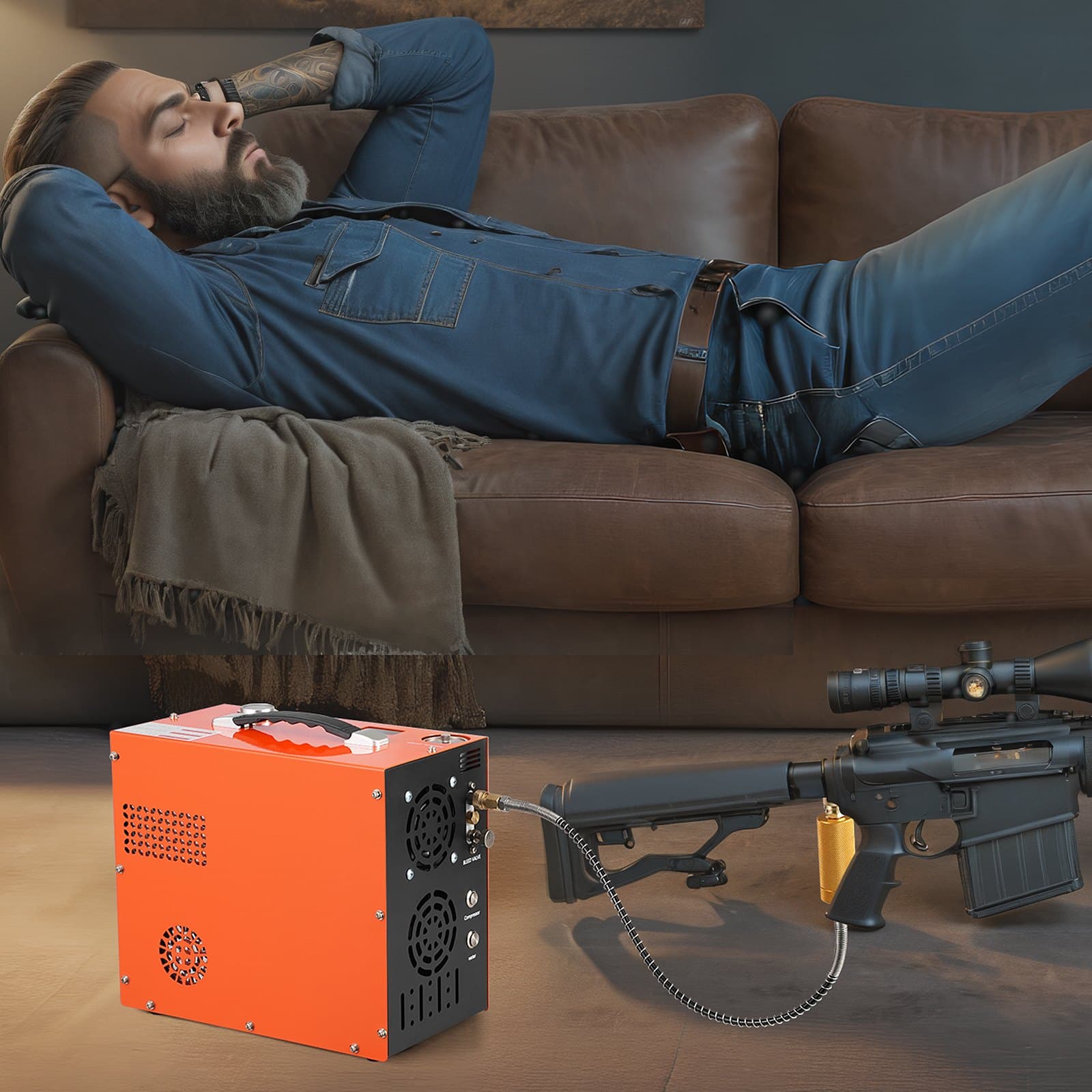 Kompresor vzduchu PCP, přenosný kompresor pro PCP vzduchovky tlak 4500 PSI/30 MPa – vestavěné vodní chlazení a ventilátor, automatické zastavení | Kompresor pro paintball DC12V/AC230V pro vzduchovky, láhev pro potápění