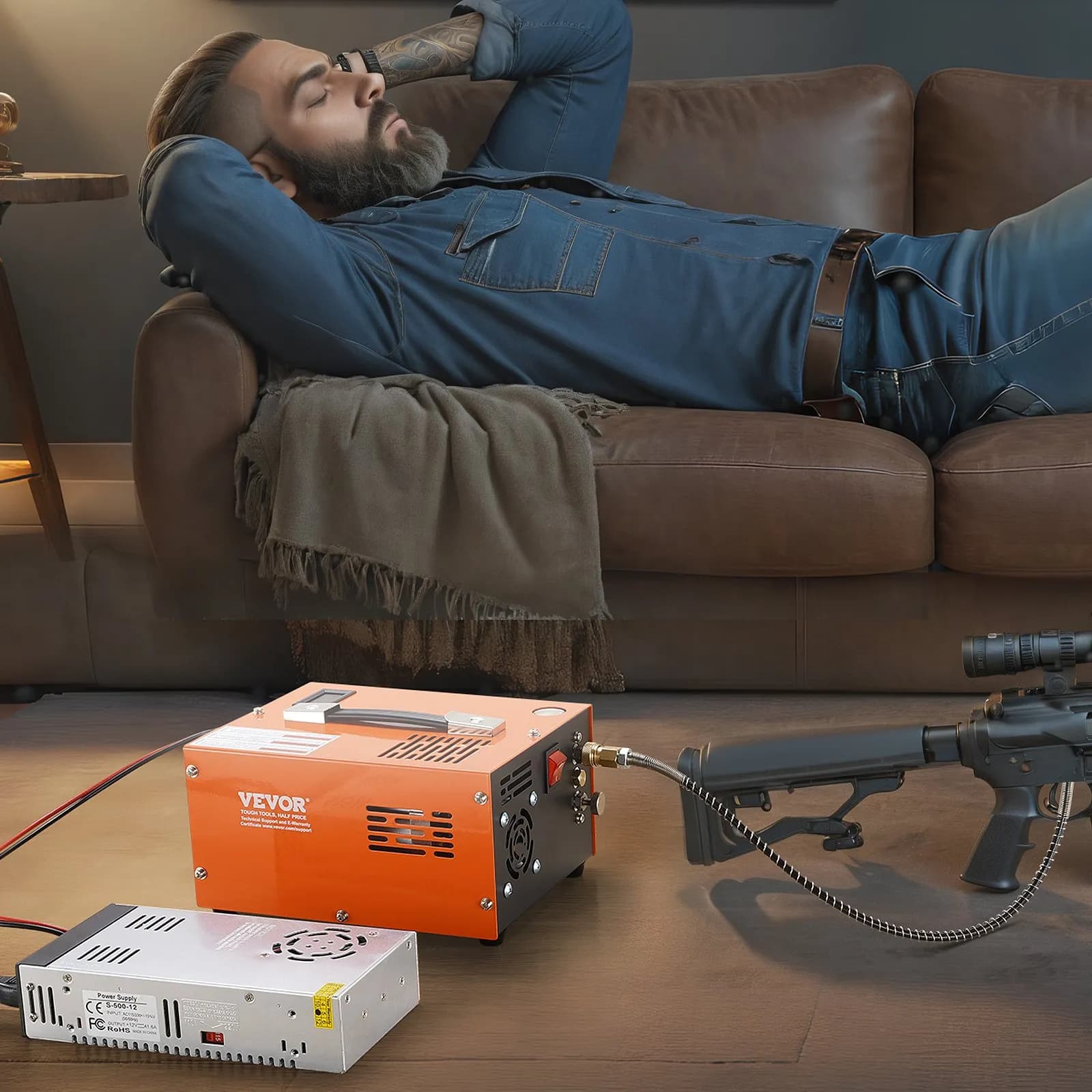 Kompresor vzduchu PCP 4500 PSI externí měnič DC12V/AC230V ruční zastavení