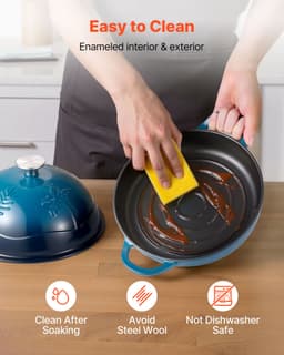 Smaltovaný litinový hrnec 4,7 l na pečení kváskového chleba, odolný hrnec s víkem a dvěma držadly, kompatibilní s indukční troubou do 260 °C, na vaření a pečení - miniatura 9