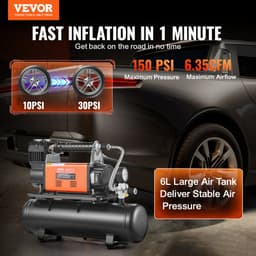 12 V, odolný vzduchový kompresor se soupravou nádob 6 l, přenosné čerpadlo na pneumatiky 6,35 CFM, 150 PSI, terénní kompresor se digitálním manometrem pro huštění pneumatik u nákladních vozů, osobních vozů, SUV, 4x4 a obytných vozidel - miniatura 6