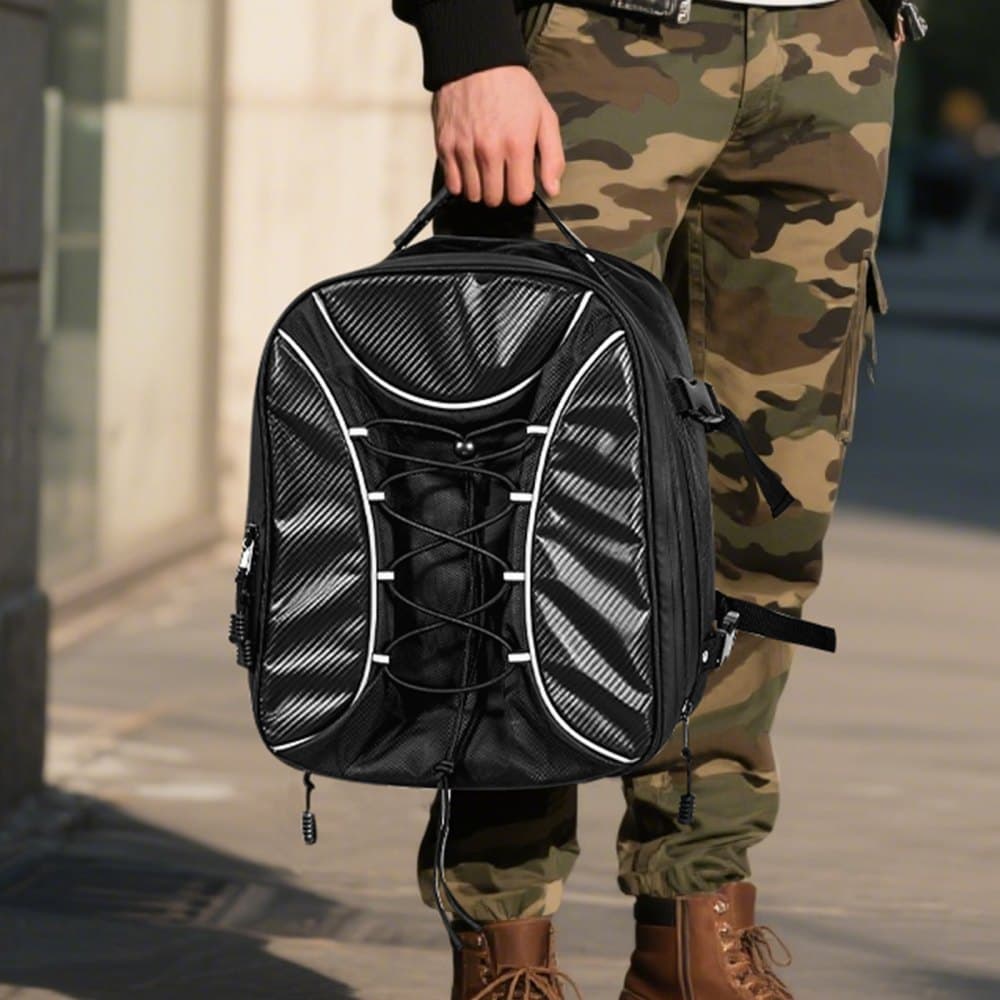 Motocyklová taška na zadní sedadlo, 22-34 l rozšiřitelná taška na zadní sedadlo motocyklu s nepromokavou pláštěnkou, venkovní sportovní úložná taška na motocyklové zavazadla s popruhy, kapsou a elastickou šňůrkou, černá