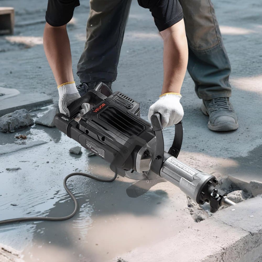 Demoliční sbíjecí kladivo, výkonné elektrické sbíjecí kladivo 3000 W, bourací kladivo na beton 1700 úderů za minutu s hrotovým sekáčem, přepravní kufřík, rukavice, ochranné brýle, na beton, zdi, cihly, dlaždice a základy