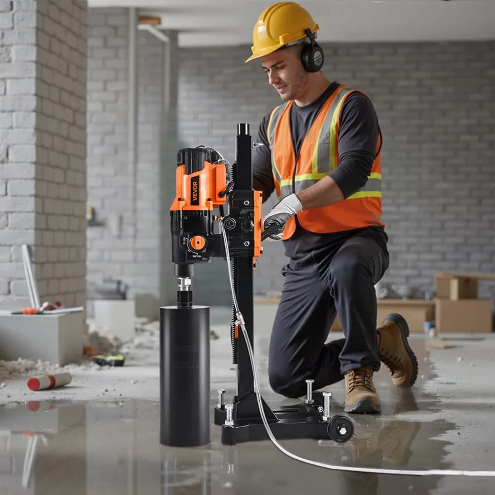 Diamantová jádrová vrtačka, průměr vrtání 20–254 mm, stojanová vrtací souprava pro suché i mokré vrtání do betonu s 10 bity, 535/920 ot./min., 2 rychlosti, závit UNC1 1/4–7, pro beton, cihly, kámen, 2500 W