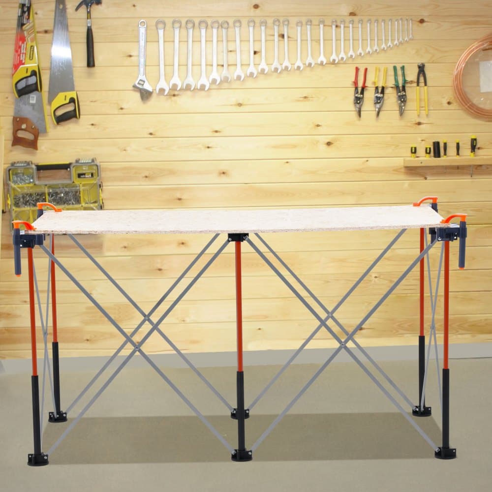 Přenosný skládací pracovní stojan, skládací pracovní stůl 1266 x 665 mm, nosnost 1135 kg, bez montáže, skládací pracovní stojan s úložným vakem, deska stolu NENÍ součástí balení, pro garáž a dílnu, venkovní použití