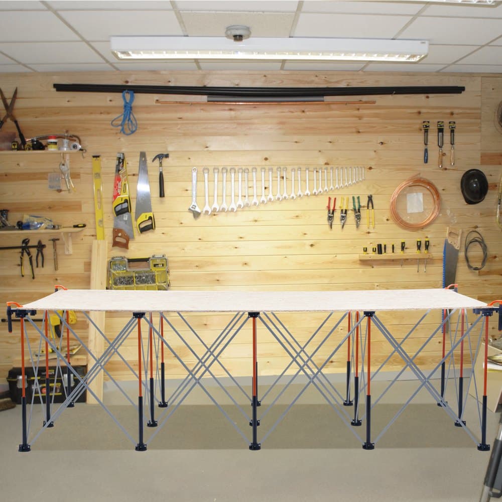 Přenosný skládací pracovní stojan, skládací pracovní stůl 2445 x 1255 mm, nosnost 2724 kg, bez montáže, skládací pracovní stojan s úložným vakem, deska stolu NENÍ součástí balení, pro venkovní garáž a dílnu