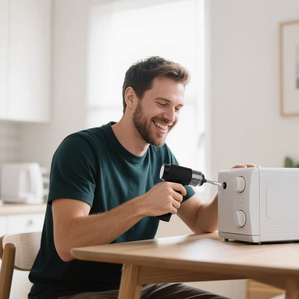 Elektrický šroubovák, 7 nastavení krouticího momentu 0,5-5 Nm, baterie 2500 mAh, sada akumulátorových šroubováků s 32 díly 1/4" bitů, digitální displej, LED světlo, nabíjení přes USB-C, pro opravy nábytku