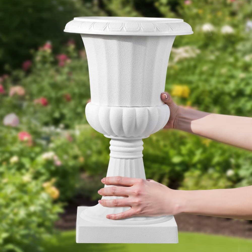 Plastové květináče s urnou, 25 x 42 cm, 2 kusy, bílé klasické květináče, květináče na verandu, váza do interiéru i exteriéru na svatbu, večírek, akci, domov, pódium, zahradu, balkon, terasu, dekorace