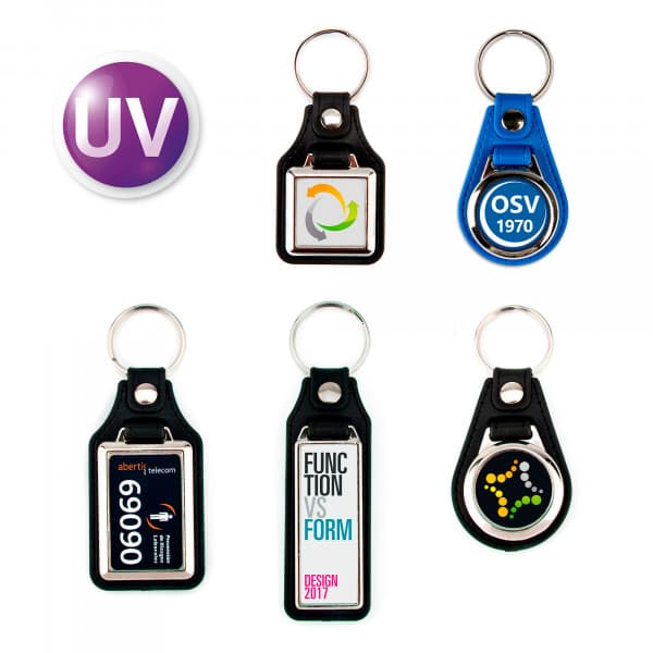 Klíčenka UV Multiplexx, kovová, umělá kůže, různé verze