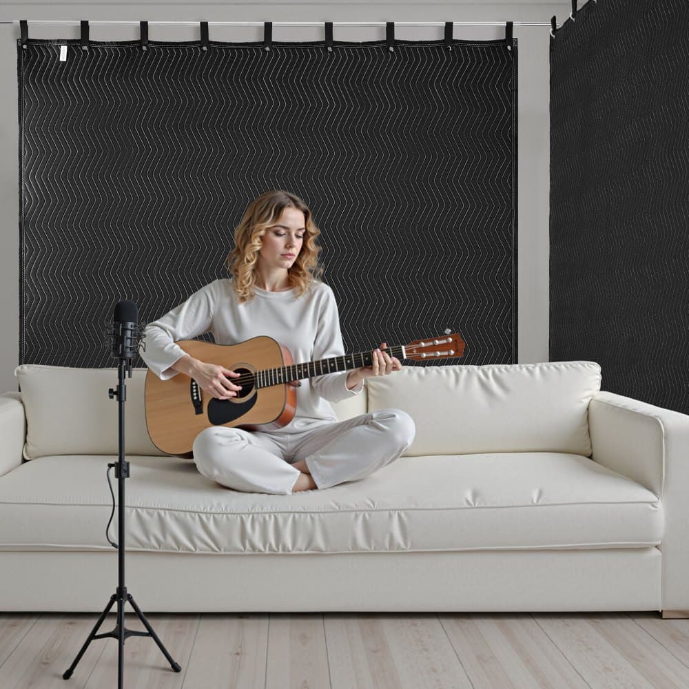 Balení 2 kusů tlumicích dek, 2438 x 2032 mm, Extra velká zvukotěsná deka s průchodkami, Studiová deka s průchodkami a bavlněnou výplní, na okno, dveře, blokování světla, nahrávání hudby