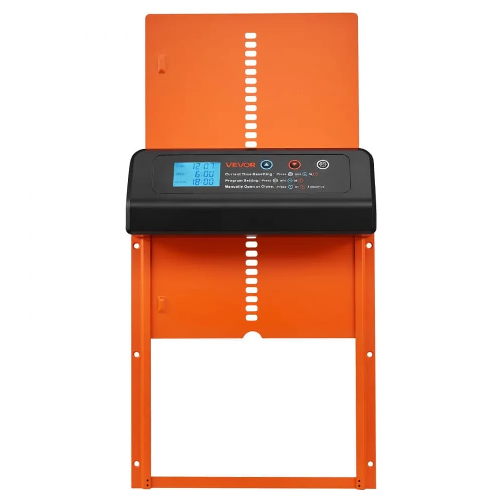 Automatická vrata kurníku, bateriově napájená vrata kurníku s časovačem a ručním nastavením, zabezpečení proti skřípnutí, odolná hliníková slitina, otvírač vrat pro kuřata s vodotěsným těsněním, oranžová