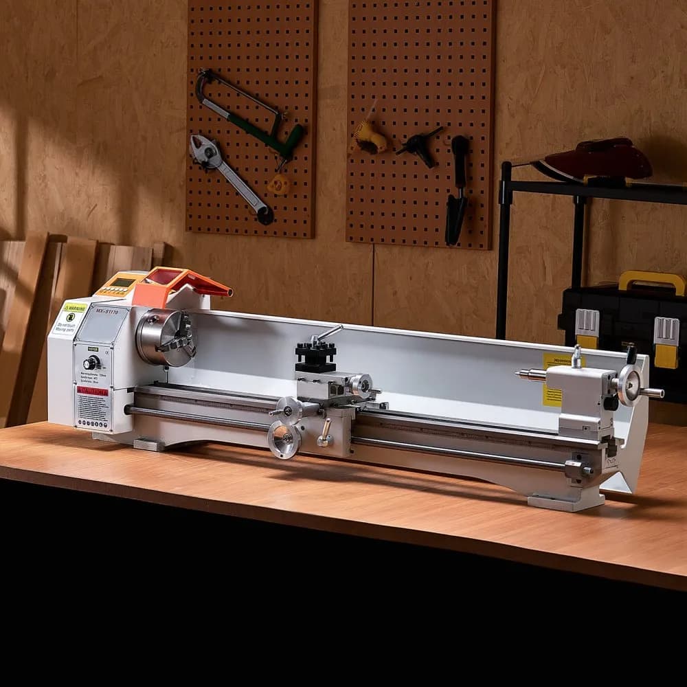 Soustruh na kov, 220 x 1000 mm (8,7 x 39 palců), Přesný stolní soustruh na kov, automatický posuv, variabilní otáčky 0–2500 ot./min, bezkartáčový motor 1250 W, pro zpracování přesných dílů z měkkých kovů a dřeva a plastů