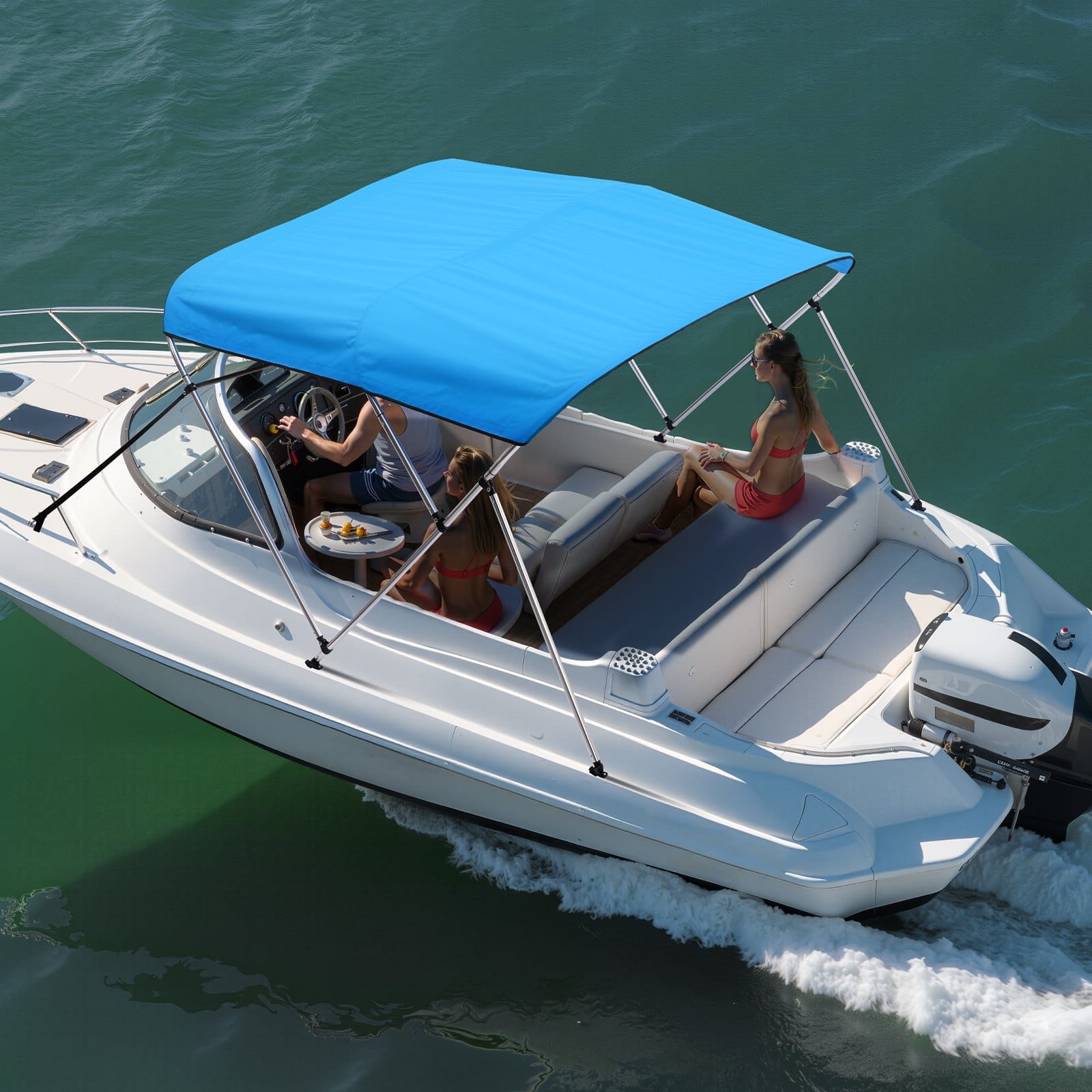 Bimini markýza na příďovou loď 3 oblouky, délka 6 stop, vyrobená z polyesteru 600D, barva Pacific Blue