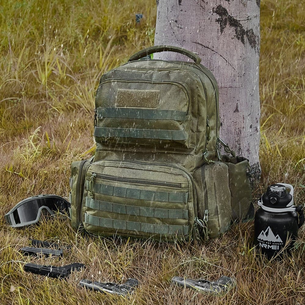 Taktický střelecký batoh na 6 pistolí, batoh na zbraně se 6 samostatnými pouzdry na pistole a 10 zásobníky, pistolový batoh na venkovní lov, střelecká taška na pistole se zipem, zelená