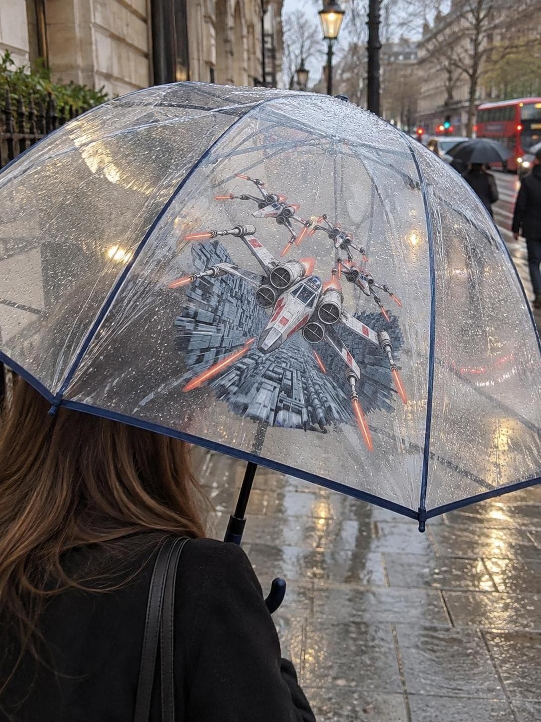 Star Wars – Let příkopem – transparentní automatický holový deštník s potiskem (Fare 7112)